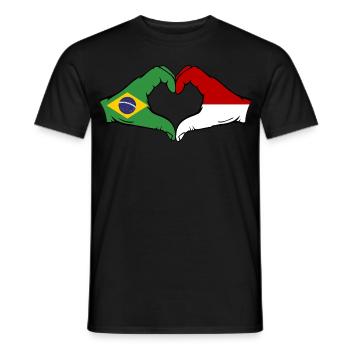 Brésil Monaco Drapeau Main Coeur Forme - T-shirt homme - noir - Devant - AI Model Male 178 light (178cm)