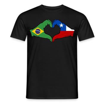 Brésil Chili Drapeau Mains Coeur Forme - T-shirt homme - noir - Devant - AI Model Male 178 light (178cm)