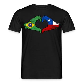 Brazil Chile Flag Hand Heart Shape Used - Men's T-Shirt - black - Front - AI Model Male 178 light (178cm)