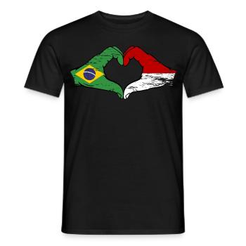 Brazil Indonesia Flag Hands Heart Shape Used - Men's T-Shirt - black - Front - AI Model Male 178 light (178cm)