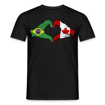 Brésil Canada Drapeau Mains Coeur Utilisé - T-shirt homme - noir - Devant - AI Model Male 178 light (178cm)