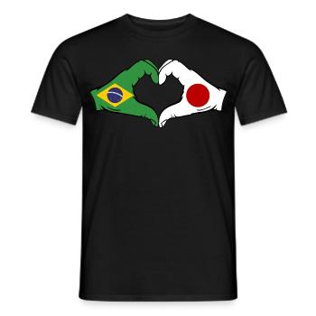 Brésil Japon Drapeau Mains Coeur Forme - T-shirt homme - noir - Devant - AI Model Male 178 light (178cm)