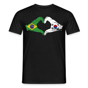 Brazil South Korea hands heart shape used - Men's T-Shirt - black - Front - AI Model Male 178 light (178cm)