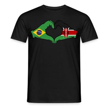 Brésil Kenya Drapeau Mains Coeur Forme - T-shirt homme - noir - Devant - AI Model Male 178 light (178cm)