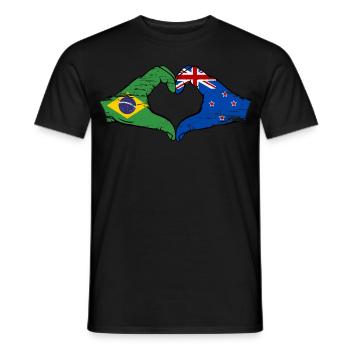 Brazil New Zealand Hands Heart Shape Used - Men's T-Shirt - black - Front - AI Model Male 178 light (178cm)