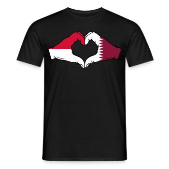Monaco Qatar Flag Hand Heart Shape - Men's T-Shirt - black - Front - AI Model Male 178 light (178cm)