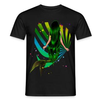 Sirène Arc-en-ciel vert Coquillage Mer - T-shirt homme - noir - Devant - AI Model Male 178 light (178cm)