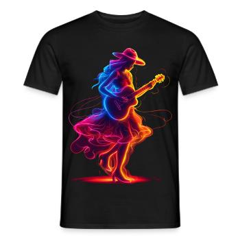 Guitariste Girl Synthwave - T-shirt homme - noir - Devant - AI Model Male 178 light (178cm)