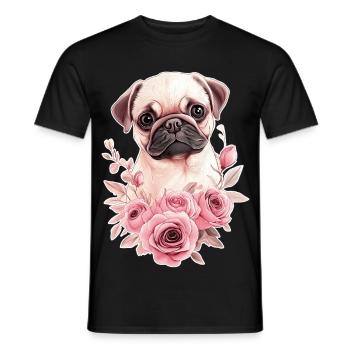 Mops mit Blumen - Männer T-Shirt - Schwarz - Vorne - AI Model Male 178 light (178cm)