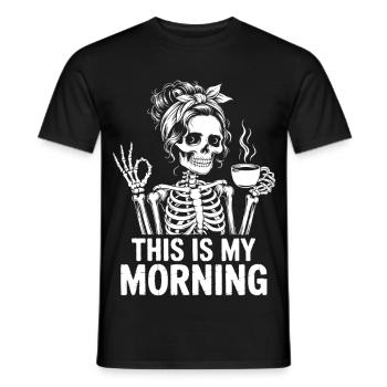 Skelett mit Kaffee Morgenritual - Männer T-Shirt - Schwarz - Vorne - AI Model Male 178 light (178cm)