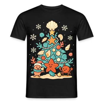 Maritimer Weihnachtsbaum mit Seestern & Krabbe - Männer T-Shirt - Schwarz - Vorne - AI Model Male 178 light (178cm)