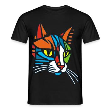 Chat Mosaïque tribal - T-shirt homme - noir - Devant - AI Model Male 178 light (178cm)