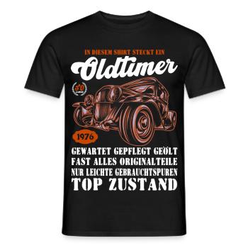 Vintage Car 1976 Retro Car Illustration 50. - Men's T-Shirt - black - Front - AI Model Male 178 light (178cm)