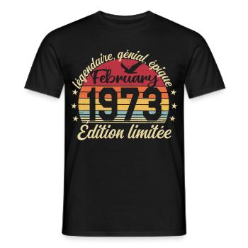 February 1973 Anniversary February 1973 Retro 1973 - Men's T-Shirt - black - Front - AI Model Male 178 light (178cm)