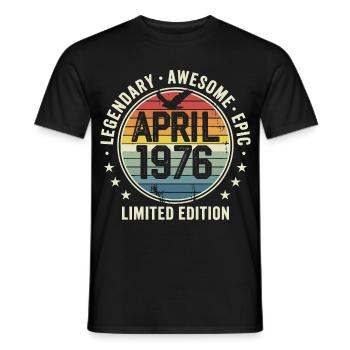 Édition Limitée Avril 1976 - Design Vintage 1976 - T-shirt homme - noir - Devant - AI Model Male 178 light (178cm)