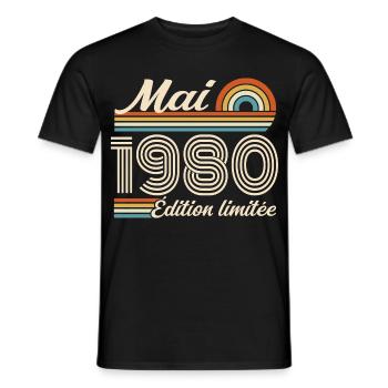 Cadeau Anniversaire 46 ans - Né mai 1980 - T-shirt homme - noir - Devant - AI Model Male 178 light (178cm)