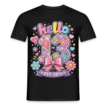 Hello 13 Ans Or et Nœud Rose | Anniversaire Ado - T-shirt homme - noir - Devant - AI Model Male 178 light (178cm)