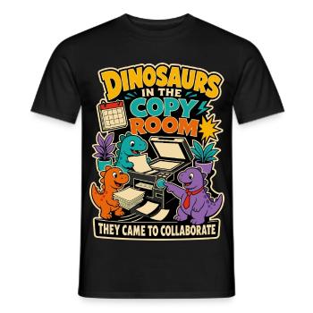 Dinosaurier im Kopierraum – Büro Humor - Männer T-Shirt - Schwarz - Vorne - AI Model Male 178 light (178cm)