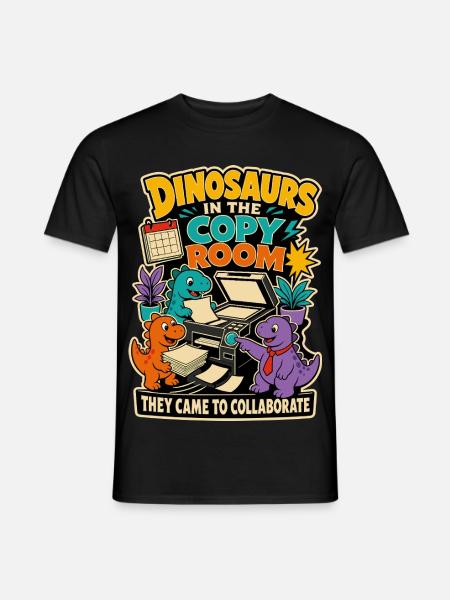 Dinosaurier im Kopierraum – Büro Humor - Männer T-Shirt - Schwarz