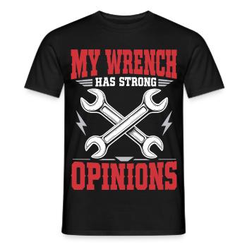 Schrauberhumor – My Wrench Has Strong Opinions - Männer T-Shirt - Schwarz - Vorne - AI Model Male 178 light (178cm)