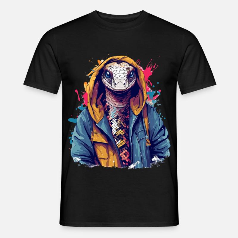Schlange auf der Straße | Stadtschlange - Männer T-Shirt - Schwarz