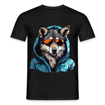 Gray wolf in street style | Wolf lovers - Men's T-Shirt - black - Front - AI Model Male 178 light (178cm)
