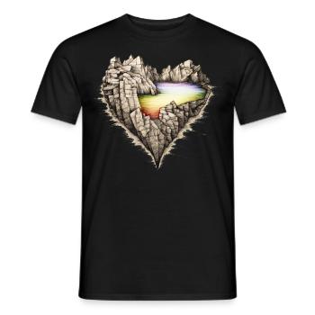 Rainbow Lake in the Rocks. In the shape of a heart. - Men's T-Shirt - black - Front - AI Model Male 178 light (178cm)
