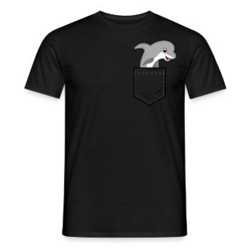 Shirt pocket with cute dolphin - Men's T-Shirt - black - Front - AI Model Male 178 light (178cm)