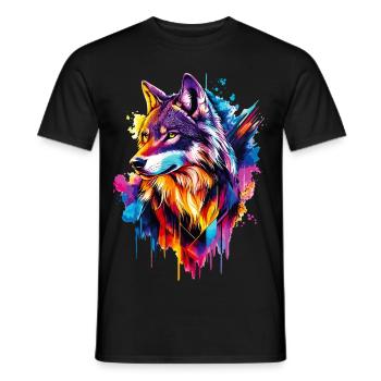 Wolf Wolf Head Predator Forest Nature Wilderness Colorful - Men's T-Shirt - black - Front - AI Model Male 178 light (178cm)