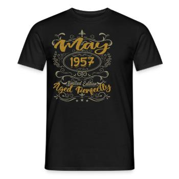 Geboren im Mai 1957 Geburtstag Mai 1957 Geburtstag Mai 1957 - Männer T-Shirt - Schwarz - Vorne - AI Model Male 178 light (178cm)