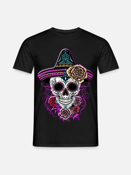 Sugar Skull Halloween Roses Sombrero - Men's T-Shirt - black