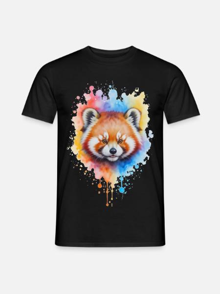 Éclaboussure aquarelle de panda rouge - T-shirt homme - noir