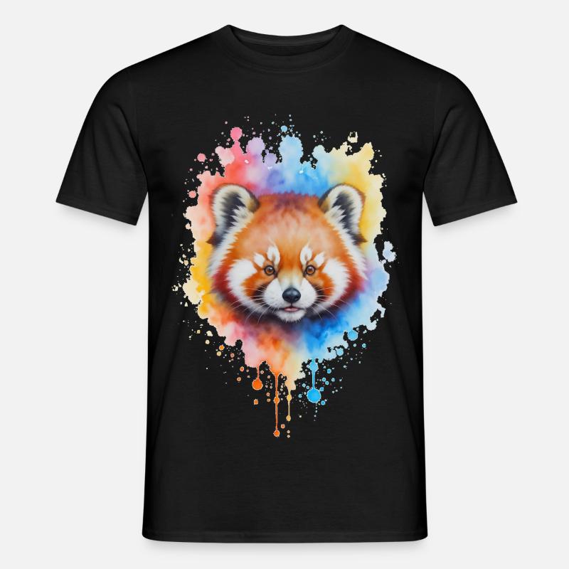 Rot Panda Aquarell Splash - Männer T-Shirt - Schwarz