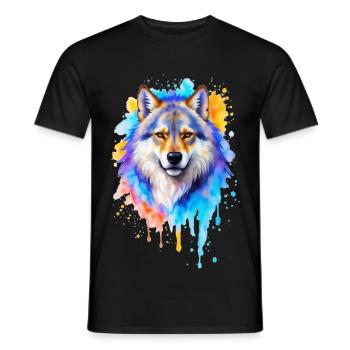 Peinture aquarelle de loup - T-shirt homme - noir - Devant - AI Model Male 178 light (178cm)