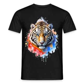 Portrait du tigre à l’aquarelle - T-shirt homme - noir - Devant - AI Model Male 178 light (178cm)