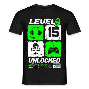 Level Unlocked Gamer Birthday 15 Years - Men's T-Shirt - black - Front - AI Model Male 178 light (178cm)