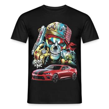 Tête de Mort, Bolide, Voiture Rouge - T-shirt homme - noir - Devant - AI Model Male 178 light (178cm)
