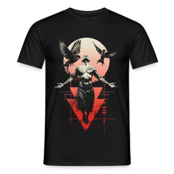 Ethereal Man with Wings and Moon - Men's T-Shirt - black - Front - AI Model Male 178 light (178cm)