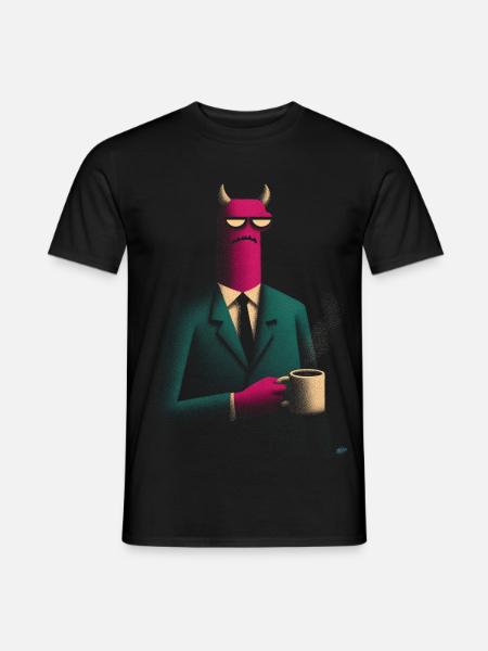Demon in suit with coffee - Men's T-Shirt - black