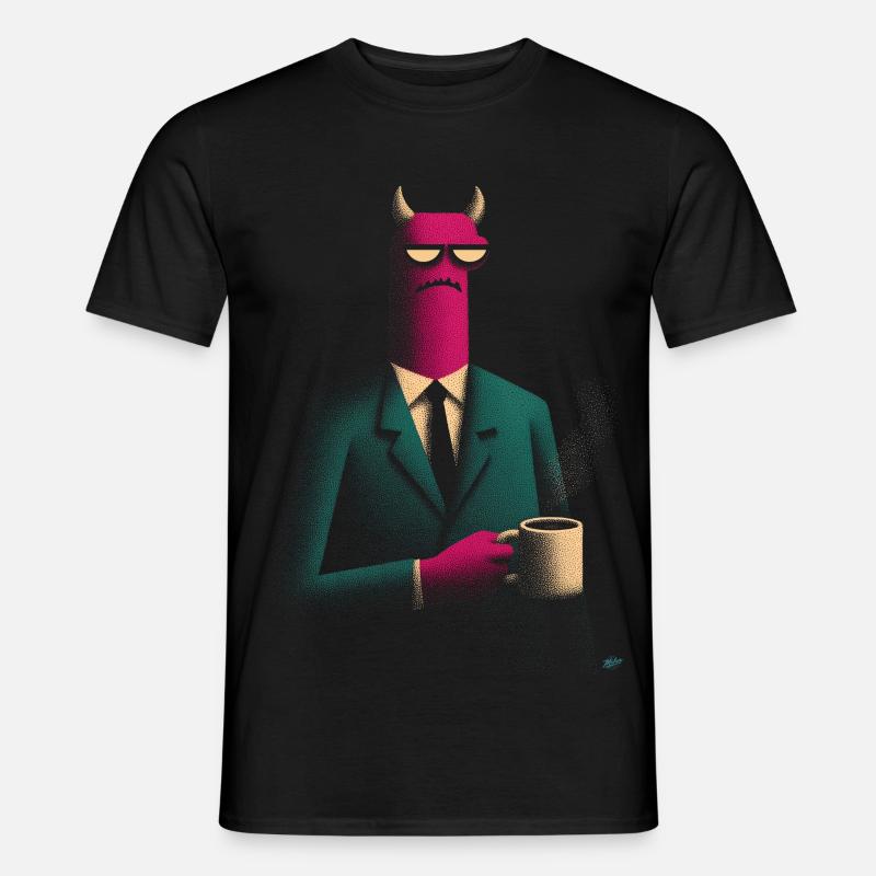 Dämon im Anzug mit Kaffee - Männer T-Shirt - Schwarz
