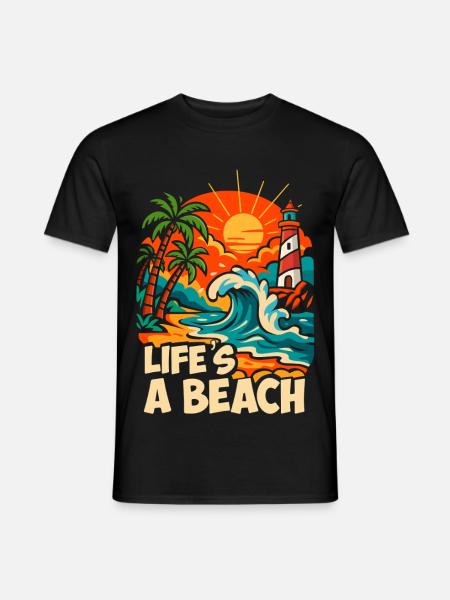 Life's a Beach Tropical Beach Illustration - Men's T-Shirt - black
