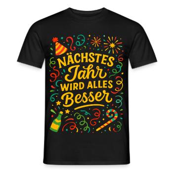 Feux d’artifice Réveillon du Nouvel An Confettis Bonheur Nouvelle Année - T-shirt homme - noir - Devant - AI Model Male 178 light (178cm)