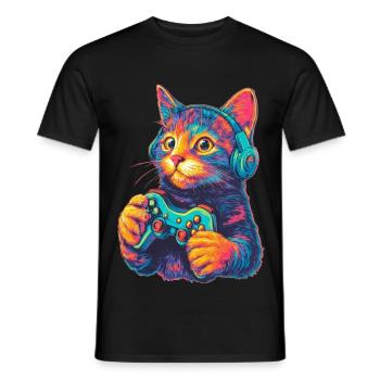 Joueur de chat drôle - T-shirt homme - noir - Devant - AI Model Male 178 light (178cm)
