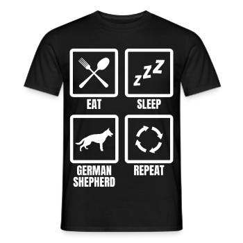 Mange, dors, Berger allemand, répète - T-shirt homme - noir - Devant - AI Model Male 178 light (178cm)