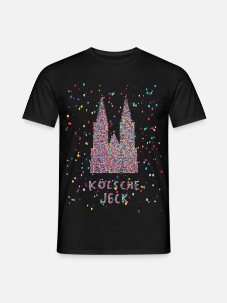 Kölsche Jeck Kölner Dom Fasching Karneval Konfetti - Männer T-Shirt - Schwarz