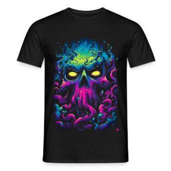 Neon-Totenkopf im Nebelmeer - Männer T-Shirt - Schwarz - Vorne - AI Model Male 178 light (178cm)