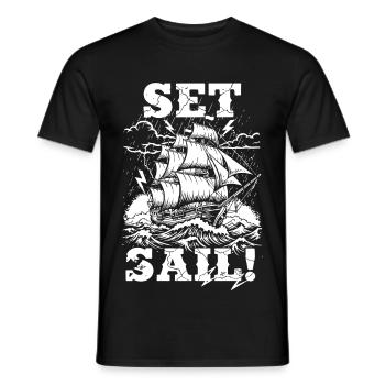 Vintage Storm Ship Sail Set - Men's T-Shirt - black - Front - AI Model Male 178 light (178cm)