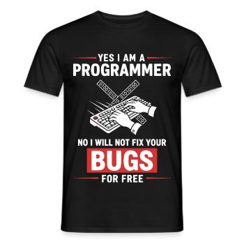 Humor Fixed Programmer No Bugs - Men's T-Shirt - black - Front - AI Model Male 178 light (178cm)