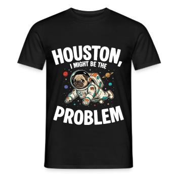 Pug Dog Astronaut Houston Humor - Men's T-Shirt - black - Front - AI Model Male 178 light (178cm)