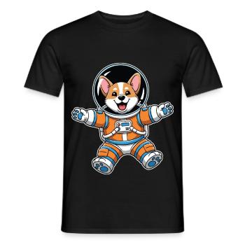 Orange Space Astronaut Corgi Dog - Men's T-Shirt - black - Front - AI Model Male 178 light (178cm)